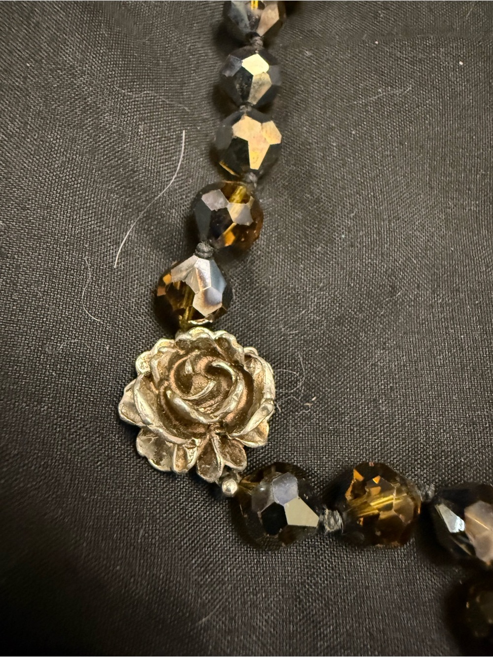 Vintage Gold Rose Pendant Beaded Necklace - Women's Jewelry